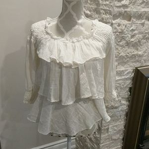 Zara white semi sheer ruffled blouse